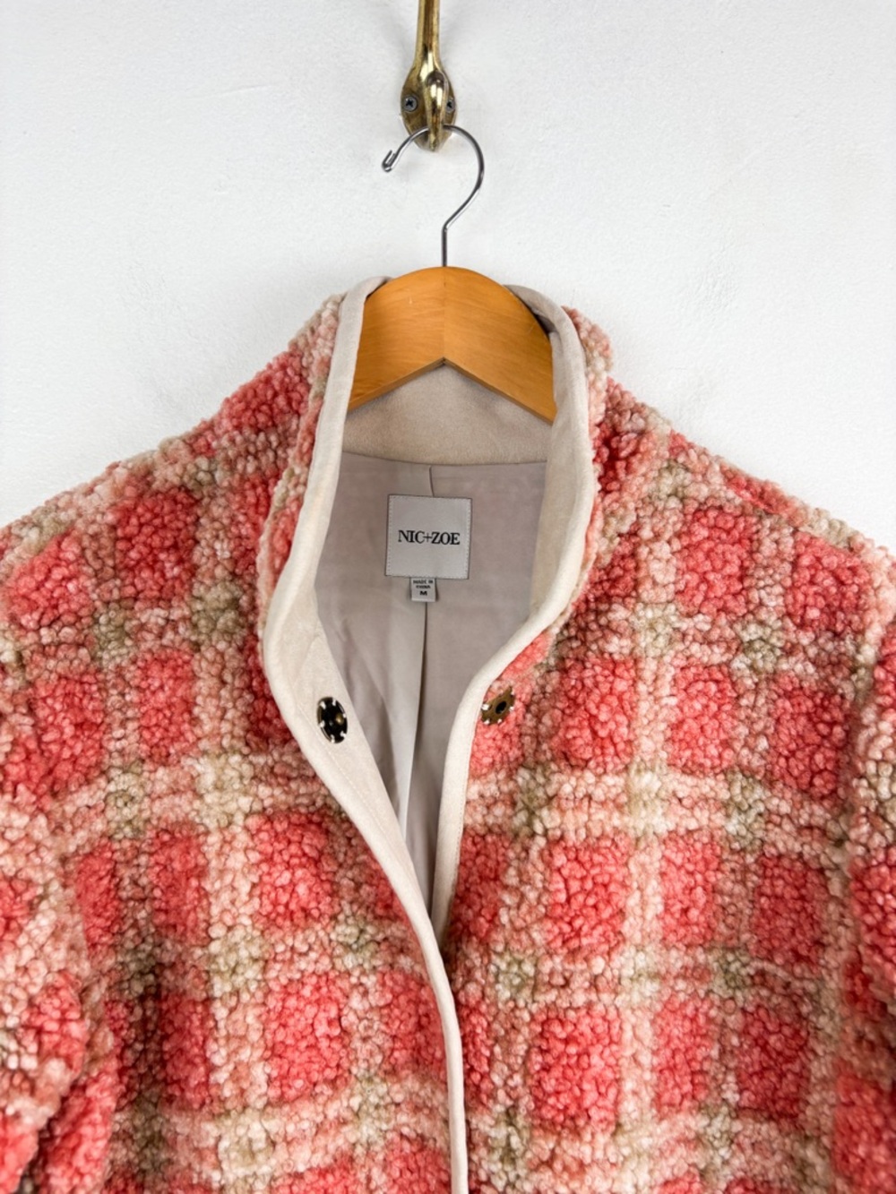 NIC+ZOE Sunset Sherpa Pink Plaid Jacket Sz M - Picture 6 of 11